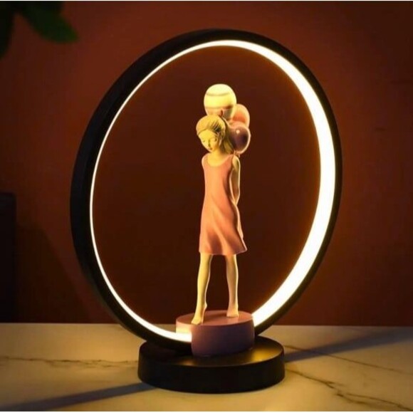NIB  Ayra Luxury Baloon Girl Sculpture Decoration Resin Lamp Pink  Iron base - Picture 10 of 12